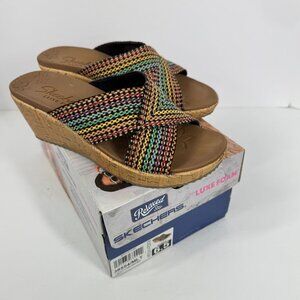Sketchers Beverlee Delighted Sandals 6.5 Wedge Multicolor Cross Strap